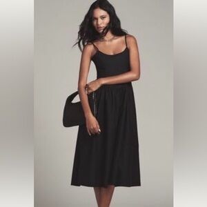 Anthropologie Maeve Classic Black Midi Dress drop waist side elastic Sz LP NWT